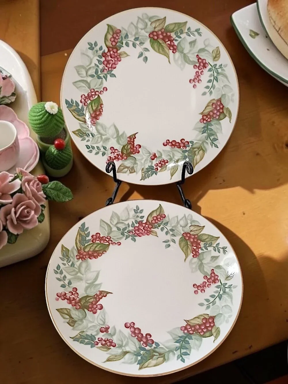 2 Restoration Hardware Festive Berry Plates Salad Side Christmas Botanical RH